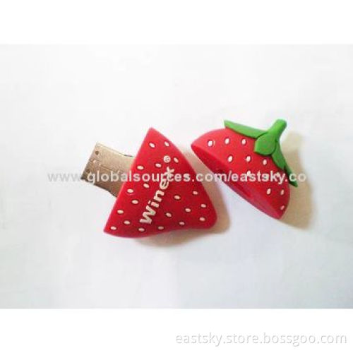 Customized strawberry-shaped USB flash drive, made of soft PVC material, OEM orders are welcomeNew